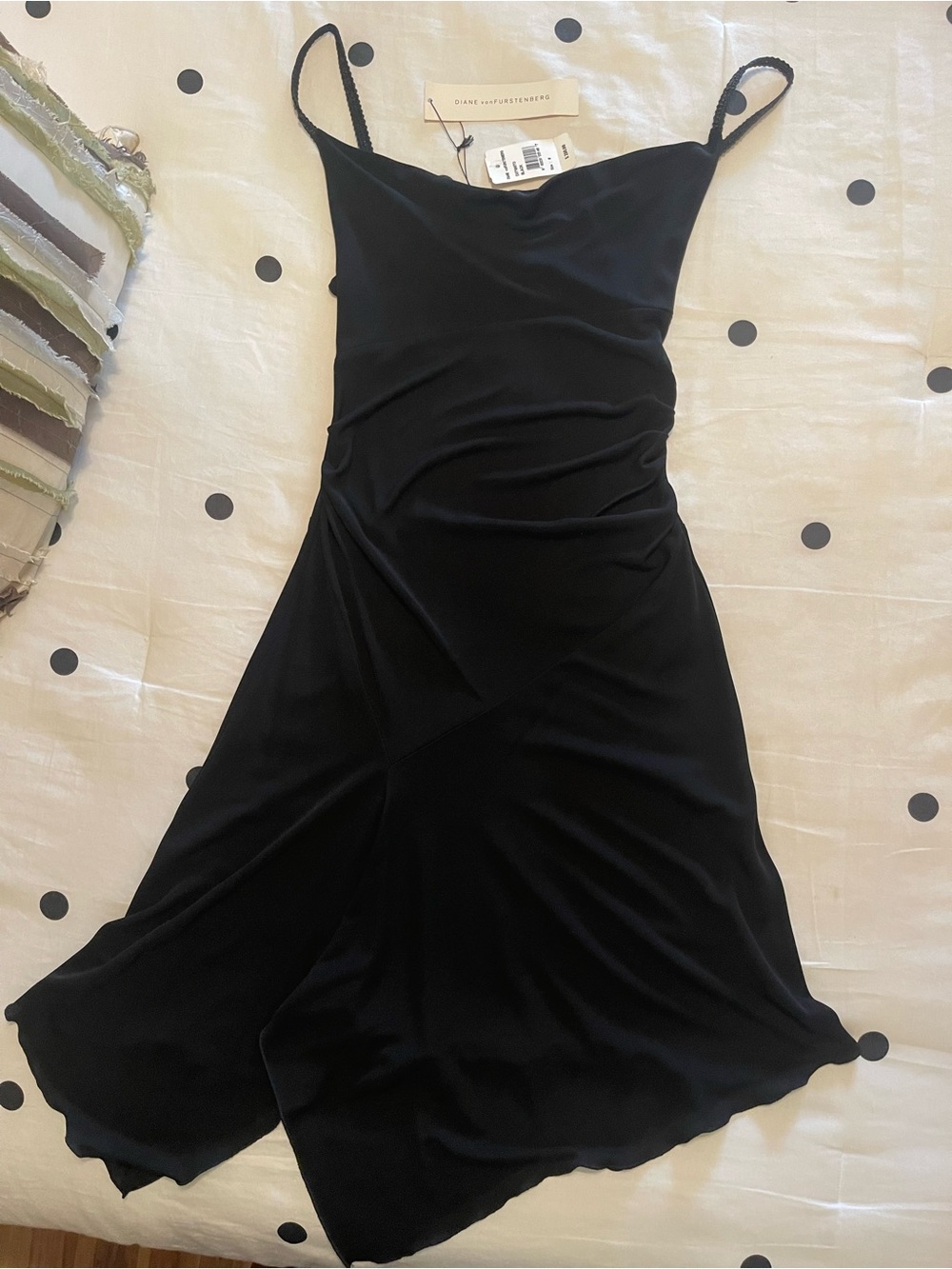 Diane Von Furstenberg Black Slip Midi Dress with Spaghetti Straps NWT